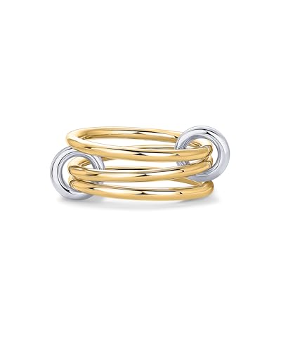 PAVOI 14K Gold Plated Interlocked Stackable Rings for Women - Statement Mixed Metals Multi Ring Stack - Two-Toned Stacking Bands