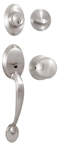 Exterior handleset assembly being positioned on the door