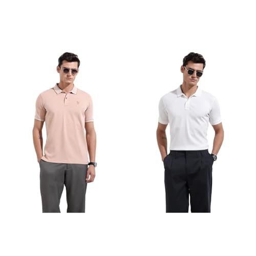 Image of The Indian Garage Co Men Regular Fit Textured Polo Neck Half Sleeves Tshirt