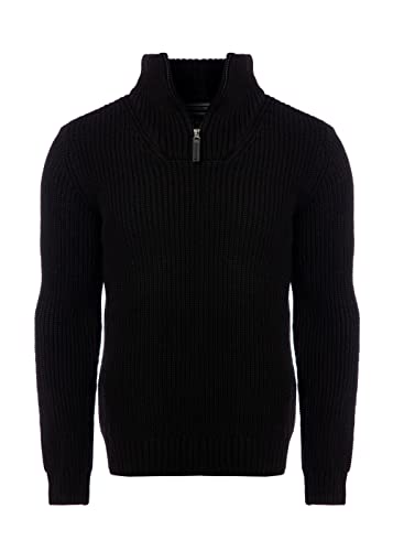 Carisma Strickpullover für Herren ? Herren Troyer mit Zipper ? Angenehmer Regular Fit Pullover für Büro und Freizeit 7800 Black S