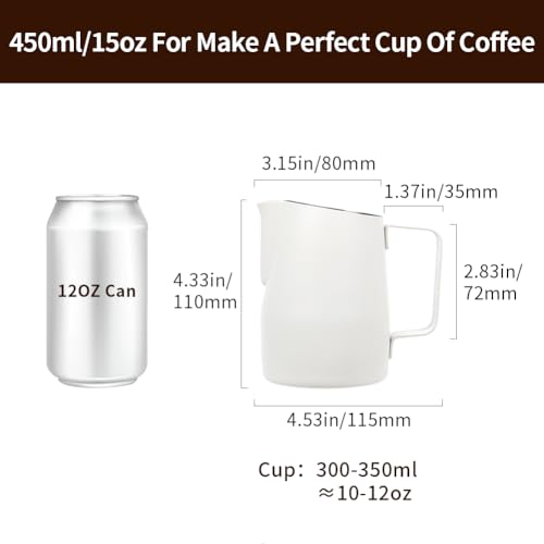 watchget 15oz Stainless Steel Milk Frothing Pitcher, White Espresso Accessory
