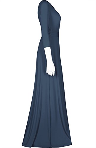 Image of Women's 3 /4 Sleeve Deep V-Neck Maxi Faux Wrap Solid Plus Size Dress