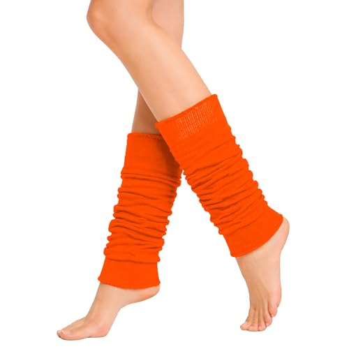 The Fancy Dress Angies Fashion Luxurious Ladies 80's Dance Plain Ribbed Leg Warmers Neon Leg warmers in Hot Pink 12 Colours (Orange)