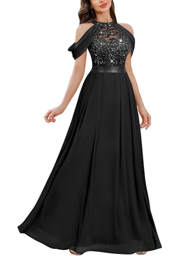 Miusol Women's Classic Lace Sequin Contrast Chiffon Bridesmaid Maxi Dress : Clothing, Shoes & Jewelry