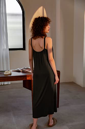 Ekouaer Womens Sleeveless Long Nightgown Summer Slip Night Dress Cotton Sleepshirt Chemise, A-Black-6696, Xx-Large #TOP3