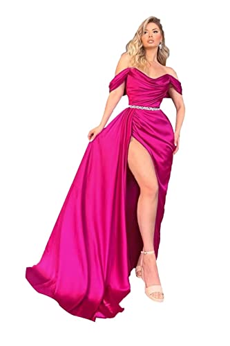 Off Shoulder Prom Dresses 2023 Satin Pleated Belt Mermaid Satin Long Split Evening Formal Gowns for Women Bridesmaid Dresses2