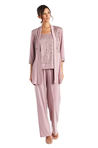 R&M Richards Women's Lace Mother of The Bride Pant Suits, Mauve 10