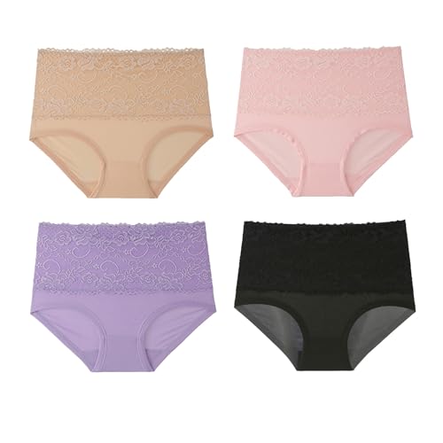 Genérico Braguitas antifugas para Mujer, Calzoncillos elásticos de Encaje de Cintura Alta, Ropa Interior Moldeadora de algodón sin Costuras (4pcs,l)