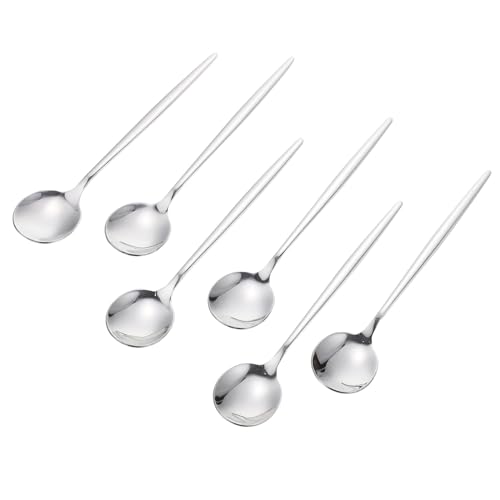 Cabilock 6Pcs Stainless Steel Food Spoons Ergonomic Handle Easy to Clean for Soup and Tea for Hotels and Home Use