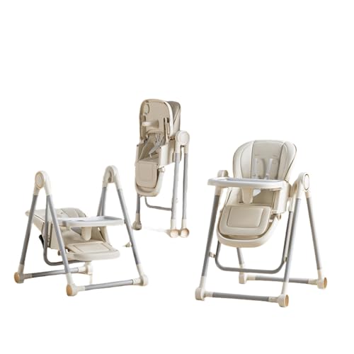 Sariny子供用椅子、ダイニングチェア、折りたたみダイニング椅子、ロッキングチェア、高さ調節可能、ユニバーサルホイール、持ち運び簡単、組み立て簡単、6ヶ月から5歳までに適しています (ホワイト,キャスターなし)