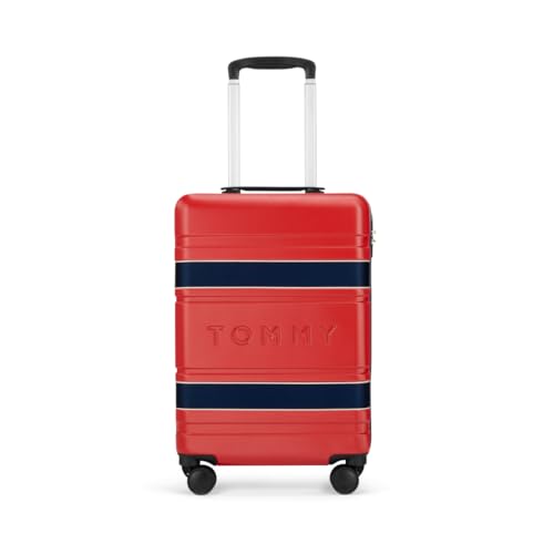 Tommy Hilfiger Las Vegas Small Hard Luggage- Red & Navy | Polycarbonate Shell with Twill Textured Suitcase | TSA Lock | Push Button Trolley Handle | 360° Spinner Wheels | 45L Capacity | 57cm — image 1 of 6