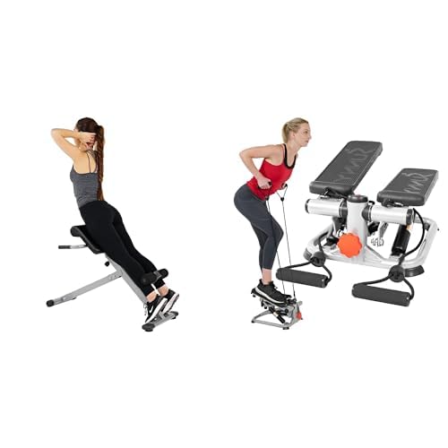 Sunny Health & Fitness Advanced Mini Home Steppers, Total Body Workout Stair Machine w/Resistance + 45 Degree Hyperextension Roman Chair, Steel, Grey, One Size SF-BH6629