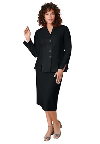 Roaman's Women's Plus Size Plus Size Long Sleeve Shawl-Collar Jacket & Sheath Skirt Set – 2-Piece Suit - 20 W, Black