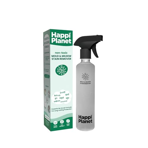Image of Happi Planet | Mold & Mildew Stain Remover Spray | Chlorine Bleach Free, No Toxic Fumes | Plant Based, Eco-Friendly Formula | Powerful No-Scrub Cleaner for Tiles, Grout, Walls & Bathroom (500 ml)