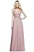 Misshow Robe de Cocktail Sexy Chic Longue pour Mariage Elégante Robe de Gala Longue sans Manche Dos Ajourée Florale Rose 38