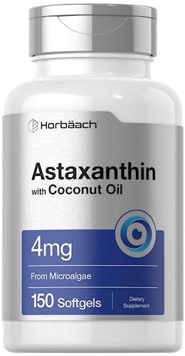 Horbaach Astaxanthin 4mg | 150 Softgels | Microalgae with Coconut Oil