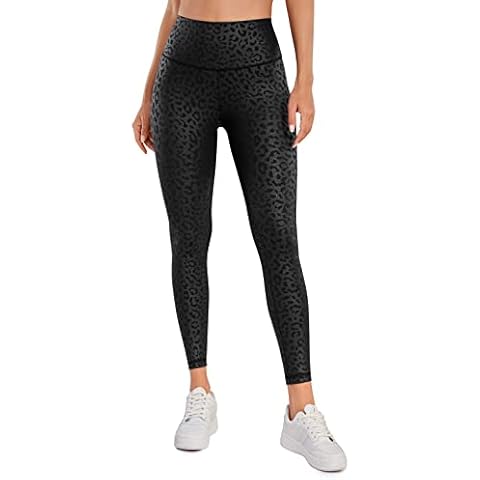 Leggings de Entrenamiento de Piel Sintética de Cintura Alta CRZ YOGA con Bolsillo Interior - Estampado de Leopardo - Negro Cover