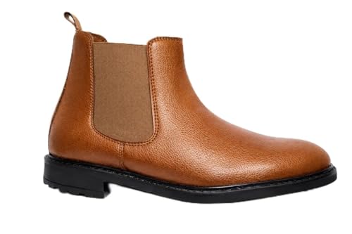 Image of CRACHERS Men's Classic Black Leather Chelsea Boots | Formal & Casual Slip-On Ankle Boots with Elastic Side Panel and Pull Tab | Durable & Stylish Lightweight Boots for Men
