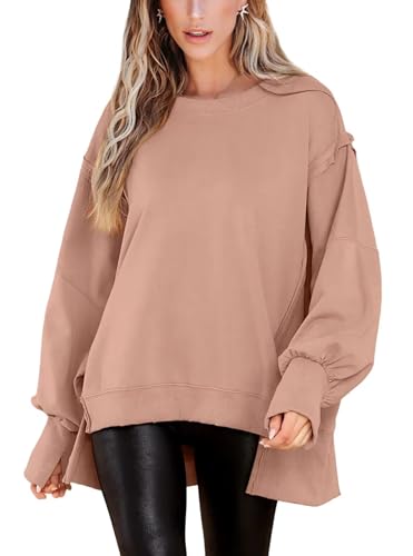Image of BWQ Womens Oversized Sweatshirt Crewneck Long Sleeve Shirts Pullover Sweatshirts S-2XL