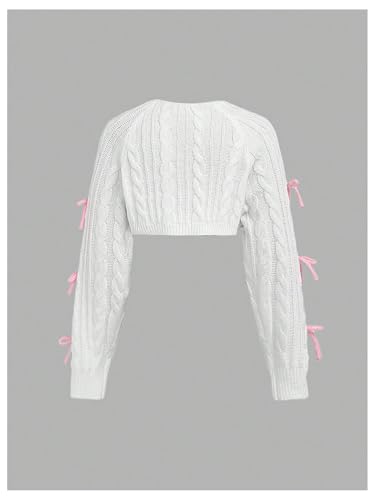 OYOANGLE Girl's Bowknot Long Sleeve Open Front Crop Cardigan Y2K Knit Bolero Shrug Sweaters2