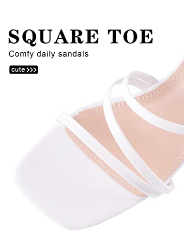 Image of LACUONE Strappy Heels for women Block Heels Square Toe Chunky Ankle Buckle Pump Heeled Sandals