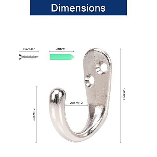 Nearmoon Coat Hooks Wall Mounted - Heavy Duty Metal Single Prong Robe Hanger Rustproof Wall Hooks For Towel Hat Key Bag On Bathroom, Kitchen, Livingroom, 10 Pack (Silvery) #TOP1