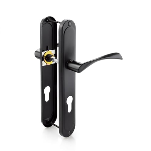VERAMET Kometa Door Handle 72 mm for Room Doors Set | Long Plate Set Door Handle for Room Door, Office Door | L Shape | Matte Black PZ - for Apartment Entrance Doors Both Handles, 72 mm