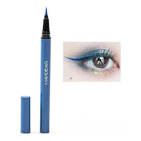 Maydear Colors self-adhesive Eyeliner, 2 in 1 Matte Liquid Eyeliner Colorful Eye Liner Pen, Waterproof Smudge-Proof Smooth Eyeliner Pen-Deep Blue Cover