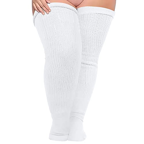 2026 Novedades Calcetines Mujer Soild Calcetines por encima de la rodilla Calcetines de algodón en talla grande, extra, calcetines extra gruesos para el muslo, calcetines altos (blanco, A)