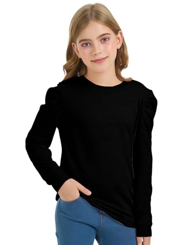 Girls Puff Sleeve Cute T Shirts Kids Fall Tops Crewneck Clothes Loose Fit 5-14Y2