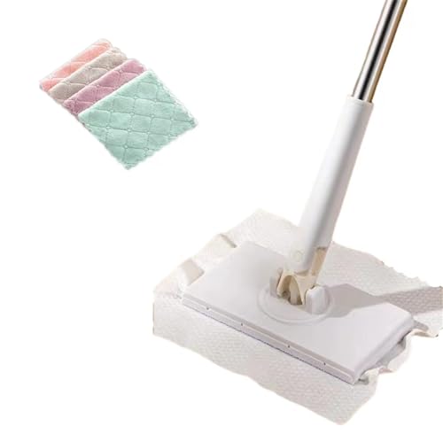 【乾湿両用モップ】自動で雑巾を挟むモップ、ペーパータオル掛けフローリングモップ 洗面タオルを自動で挟むモップ 乾湿両用モップ 汚れないハンドモップ 全自動タオルモップ 自動で雑巾を挟むモップ 自動モップ レイジーモップ 手洗い不要 両面布と小さなクリップ付