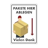STROBO "Pakete hier ablegen!" Hinweisschild | Stabile 3mm Hartschaumplatte als 30x20cm Schild mit UV-Schutz für den Außenbereich