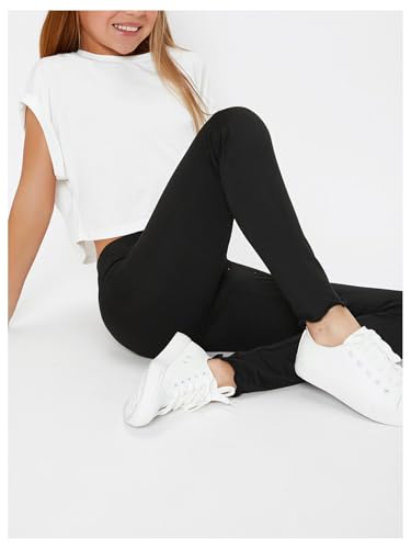 Milumia Girl's High Waisted Leggings Pleated Basic Casual Bottoms Yoga Pants4