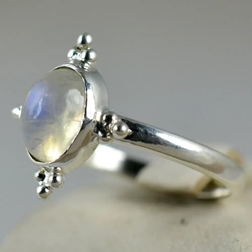 Navya Craft Rainbow Moonstone Silver Ring, 925 Sterling Silver Handmade Statement Promise Ring for Women, Natural Gemstone Boho Jewelry, June Birthstone, Gift for Her Birthday Anniversary (5.5)4