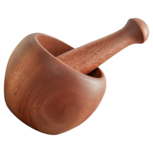 Mortero y mano de madera para ajos ibasenice