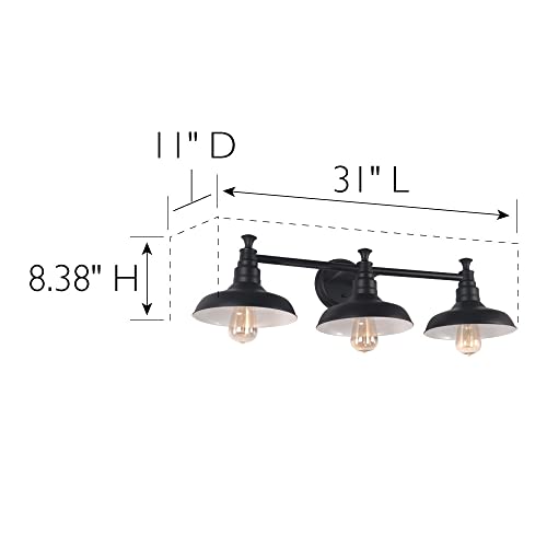 Image of Design House 588533 Kimball Industrial Farmhouse 3-Light Indoor Bathroom Vanity Light Dimmable with Metal Shades for Over The Mirror, Matte Black