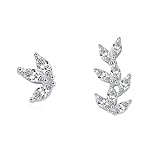 Stfery Pendientes asimétricos de oro blanco de 9 quilates para mujer, pendientes de moissanite con hoja de oro real AU375
