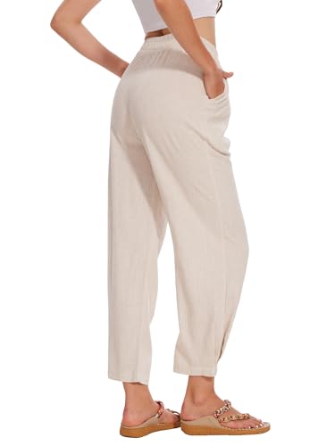 Moss Rose Women's Linen Pants High Waisted Straight Palazzo Casual Trousers with Pockets3