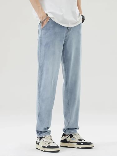 Thin Straight Jeans Pants Men Summer Stretch Casual Korea Denim Trousers Male4