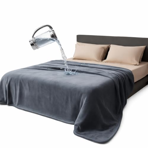 Bedding Aid Waterproof Throw Blanket – Leakproof, Spill-Proof Flannel Blanket for Bed, Couch, Kids & Pets Protection, Reversible Water-Proof Design (Moon Grey & Starlit Grey, 40x60”)
