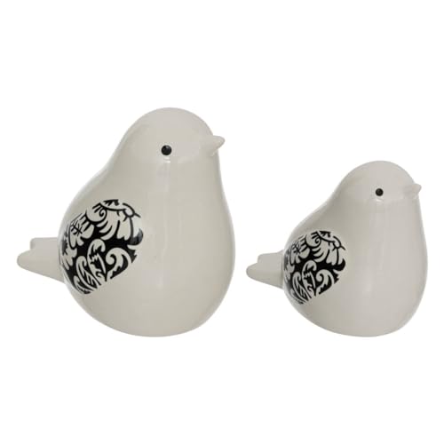Atmosphera - Lot de 2 Oiseaux en céramique H11,5cm Blanc