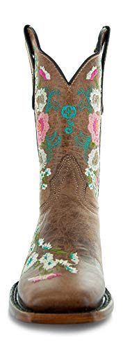 Soto Boots Women's Jasmine Floral Square Toe Cowgirl Boots M50043 (Tan,9 B(M) Us) #TOP4
