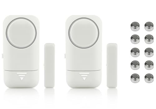 Shackcom 2pcs Fensteralarm Türalarm Selbstklebend Alarm Fenster 120dB mit Wireless Magnetsensor für Home Security Einbruchschutz Türalarmsensor mit Batterien