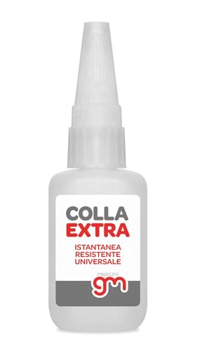 Magazzini GM COLLA EXTRA, Adesivo Istantaneo Multiuso per Acciaio, Plastica, Legno, Metallo, Tappo Anti-occlusione, Colla Cianoacrilato per Modellismo,Resistente alla Benzina, 20gr (1)