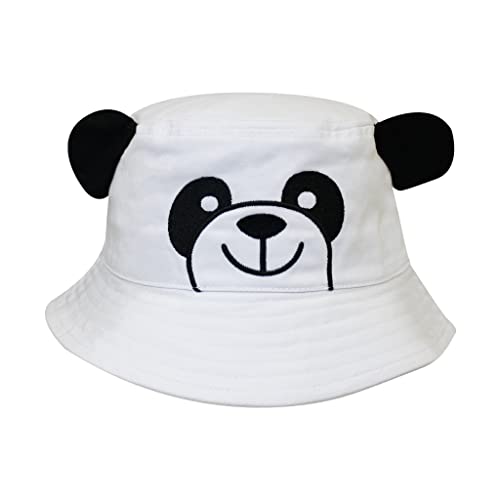 San Diego Zoo Giant Panda Youth Bucket Hat, White & Black, Embroidered Panda Face with Ears, One Size