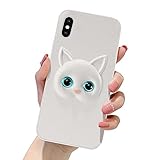 Suhctup Carcasa 3D de dibujos animados compatible con iPhone 7 Plus/iPhone 8 Plus, con diseño de animales dulces, funda de silicona suave, antigolpes, fina, diseño de gato blanco