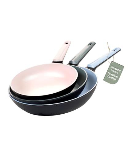 Genius Cerafit Trend Pastell Edition Pfannen Set 3 tlg., Pfanne 20 cm, 24 cm, 28cm, Induktion geeignet, beschichtet zum Braten, Kochen für Fleisch, Gemüse, Pancake, Crepe