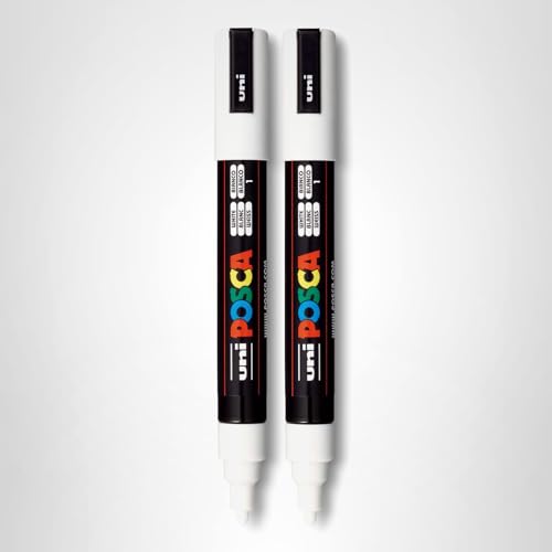 Posca 2 White Acrylic Paint Markers with Reversible Tips 1.8-2.5mm Medium Paint Pens - Perfect for Crafting, Art Projects, & More