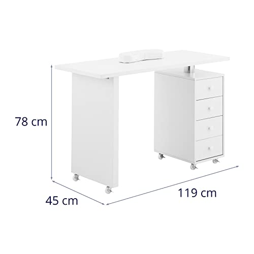 Physa Phy-MT-9 stolik na paznokcie, 4 szuflady, 6 kółek, stolik do manicure, do studia paznokci