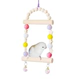 Wooden Bird Swings for Parakeets, Small Birds Hanging Cage Toys Supplies with Bell for Conures Budgi